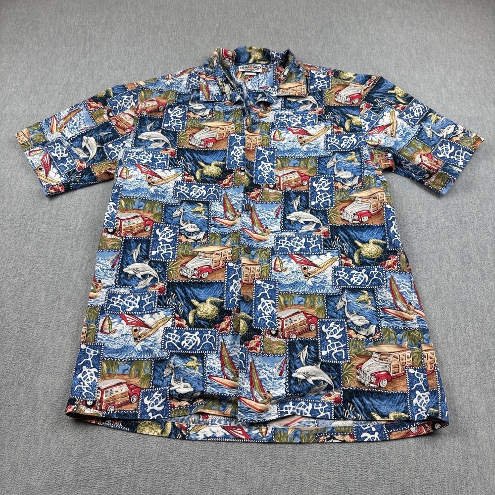 Vintage Pacific Legend Hawaiian Shirt Mens Large Blue Aloha Camp Made‎ In USA